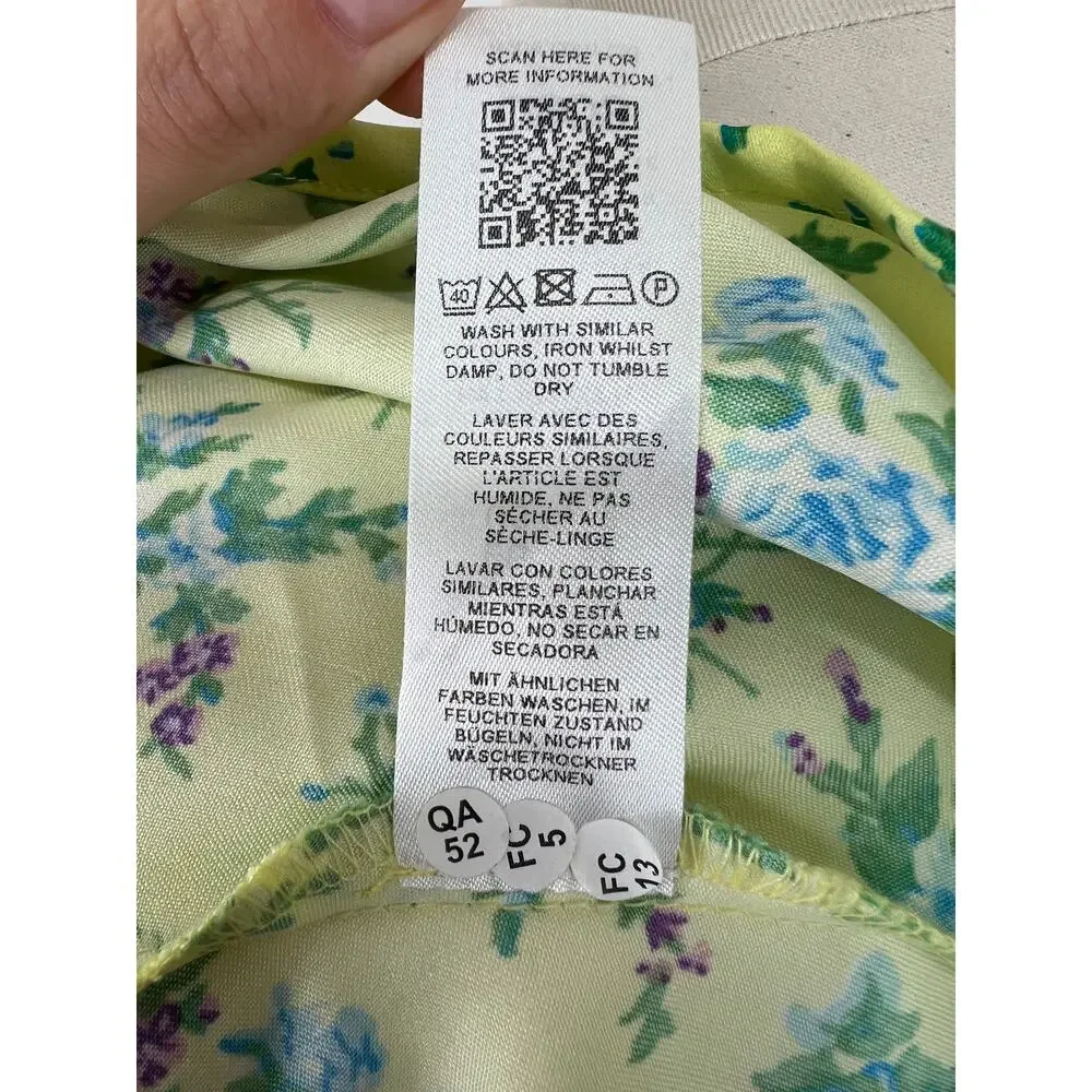 ASOS Design NEW Satin Mini Dress Lace Trim Button Front Yellow Ditsy Floral Sz 2